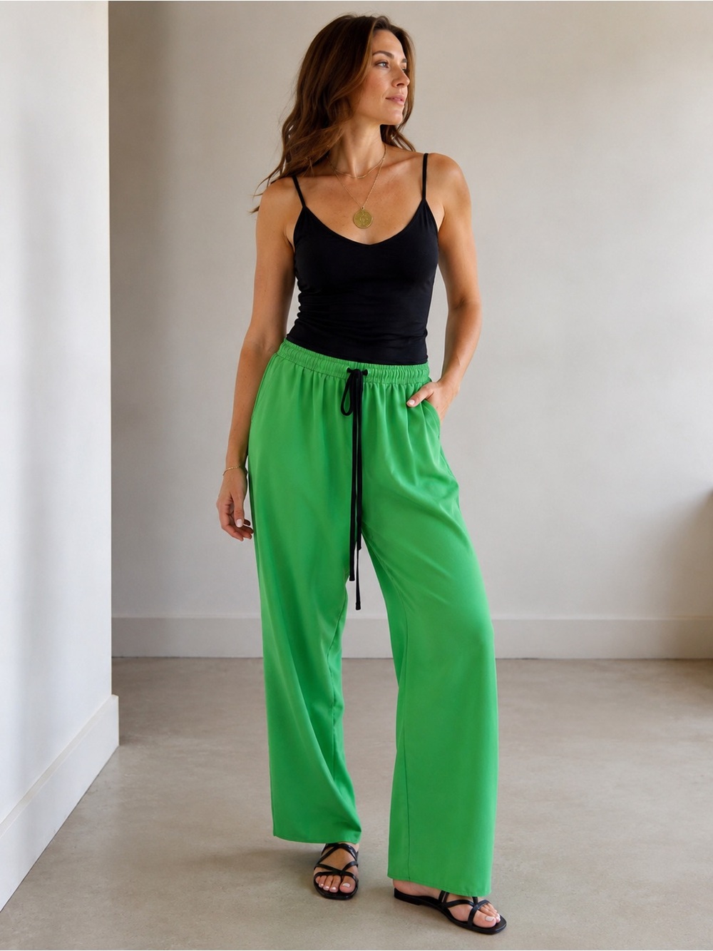 HACHE Neon Green Velvet Wide Leg Lounge Pants IT42 Medium Made in Italy